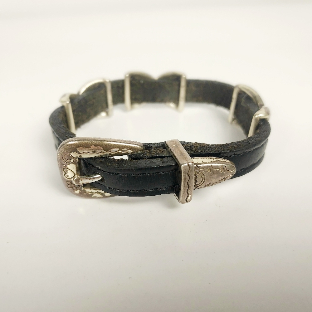 Taiwan Black Leather Bracelet with Silver Accents Western Style Jewelry